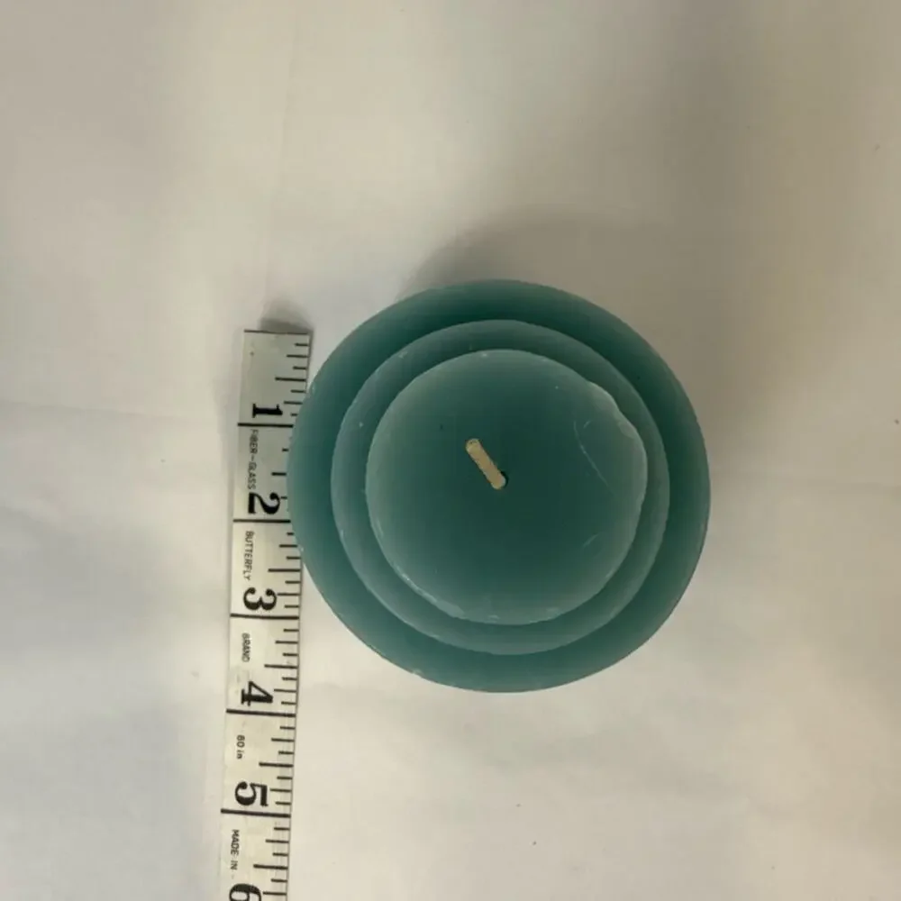 Tiered Pillar Candle Seafoam Light Teal Blue Green geometric modern ocean 4” NEW